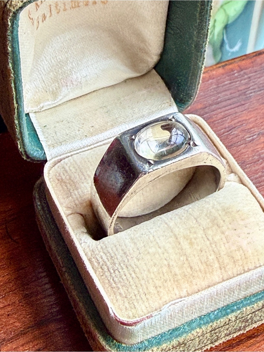 Vintage Rock Crystal & Sterling Silver Modernist Ring; Mid-Century; Size 8 US